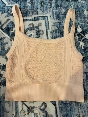 Pink Textured Floral Crop Tank Top